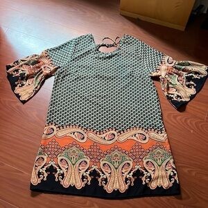 Sun & Moon midi shift dress 3/4 flowy bell‎ sleeves size L